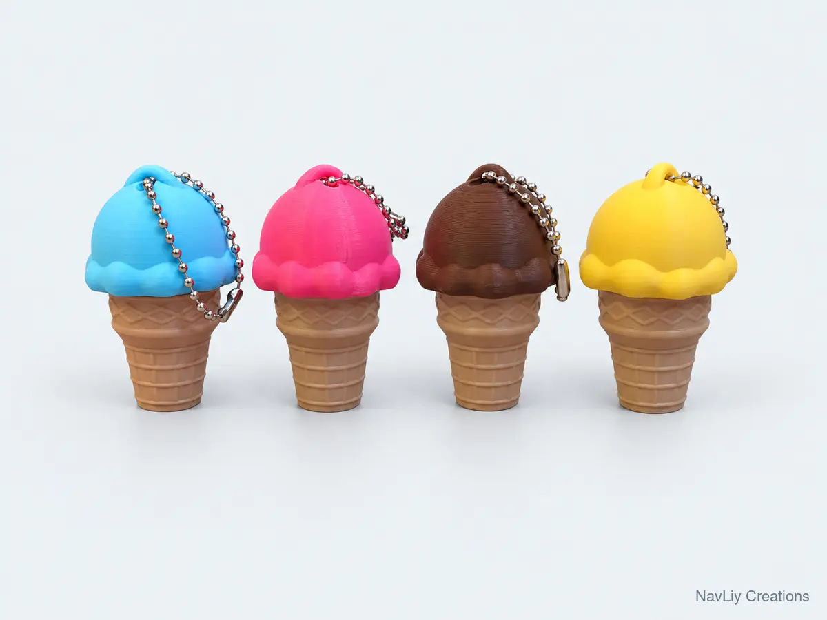 Four colorful ice cream keychains